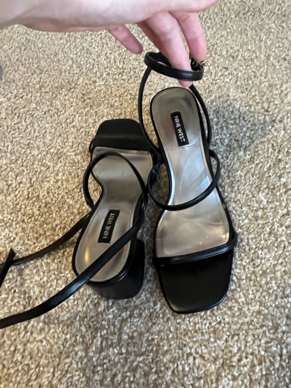 Nine West Black Strappy Block Heel Sandals